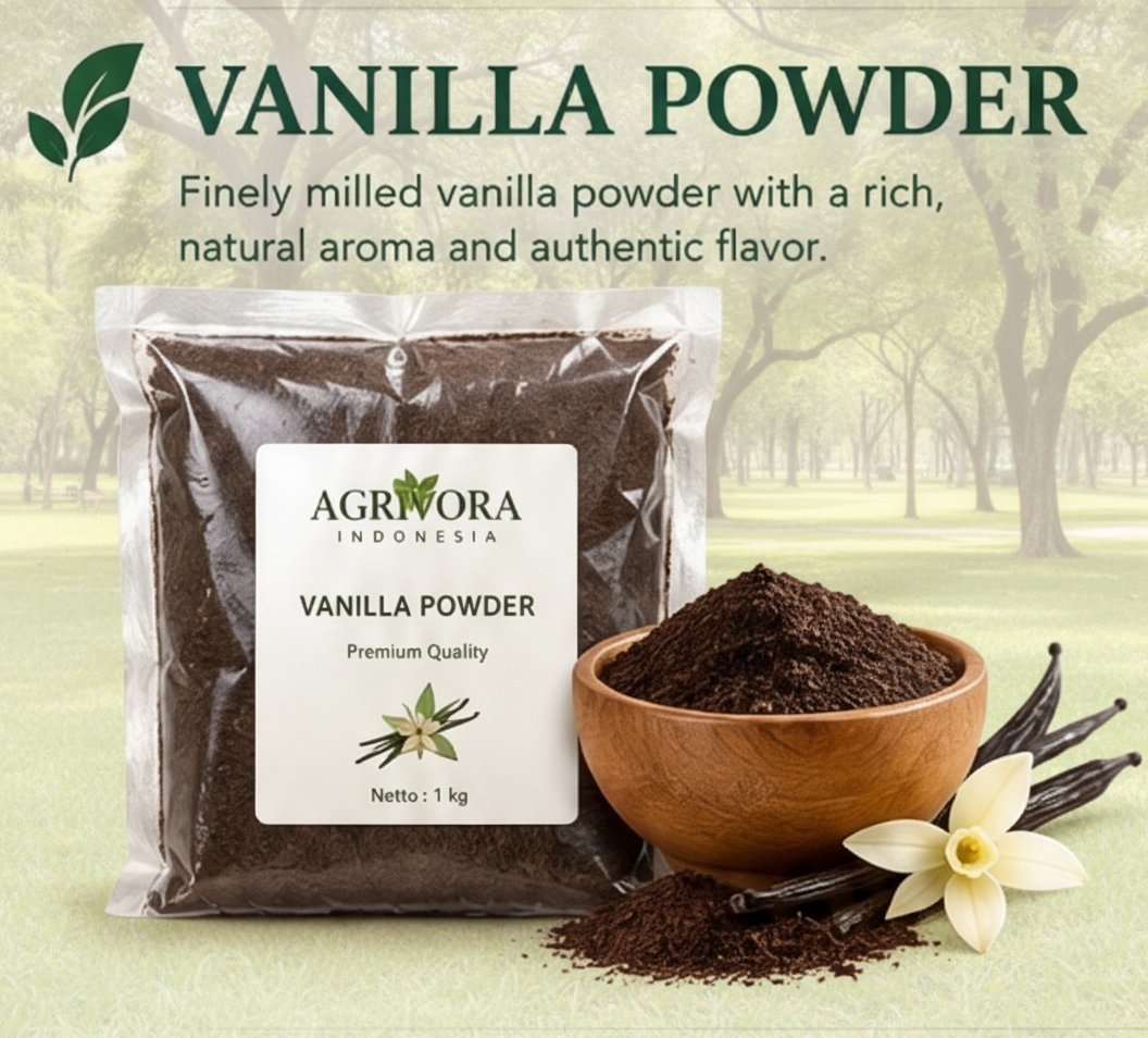 Pure finely ground cured vanilla bean powder